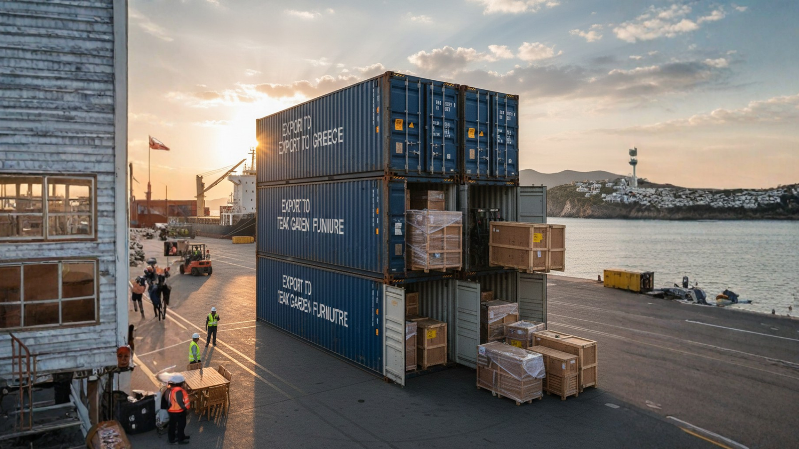 Export Teak Garden furniture 4 x 40hc container to Greece at Relifa art furniture