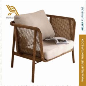 Minimalist Rattan Guest Chair – Callo Solid Wood Armchair with Natural Flaw