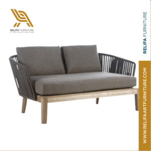 Minimalist Modern Rattan Outdoor Sofa – Teak Wood Guest Chair