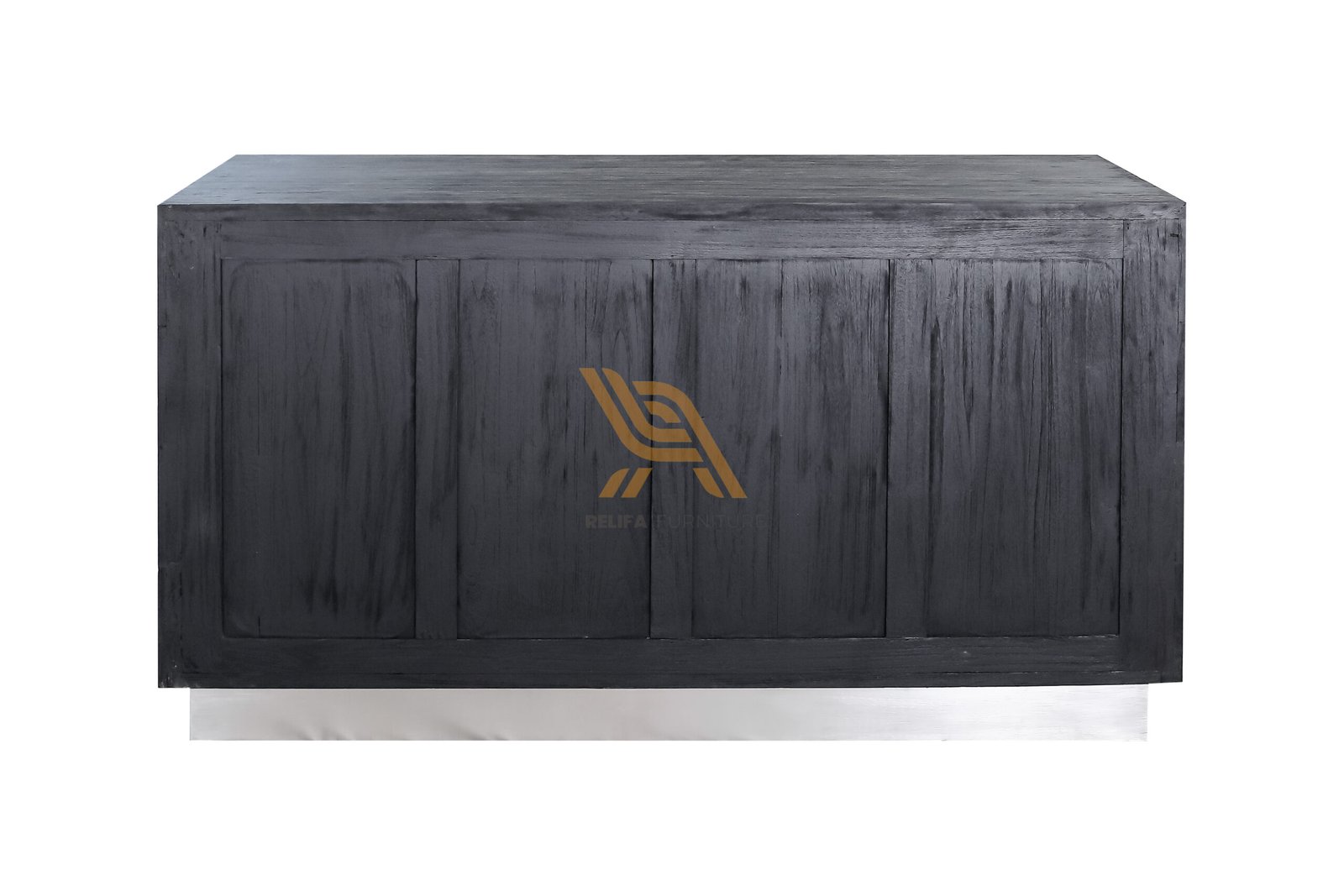 Black Wood Sideboard or Storage Desk with Geometric Square Pattern & Metal Base PT Relifa Art Furniture Teak Outdoor Furniture Indonesia Black Wood Sideboard or Storage Desk with Geometric Square Pattern & Metal Base PT Relifa Art Furniture Teak Outdoor Furniture Indonesia