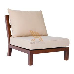 Teak Modular Armless Outdoor Lounge Chair with Cushions – Handcrafted Wooden Frame