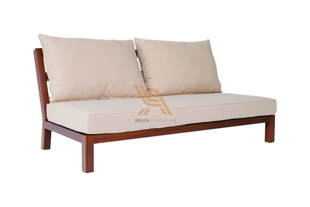 Luxury Wooden Outdoor Loveseat with Beige Cushions