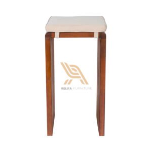 Rustic Wooden Bar Stool with Cushioned Top – Vintage Solid Wood Counter Stool for Dining or Bar Spaces PT Relifa Art Furniture Teak Outdoor Furniture Indonesia