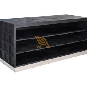 Modern Black Wooden Console Table or TV Cabinet with Metal Base