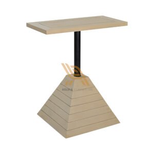 Square Side Table or Café Table with Unique Pyramid Base – Modern Teak & Metal Design