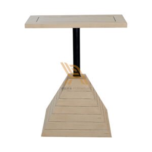 Square Side Table or Café Table with Unique Pyramid Base – Modern Teak & Metal Design PT Relifa Art Furniture Teak Outdoor Furniture Indonesia