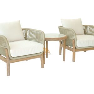 3-Piece Roped Teak Patio Outdoor Conversation Set with Beige Cushions PT Relifa Art Furniture Teak Outdoor Furniture Indonesia