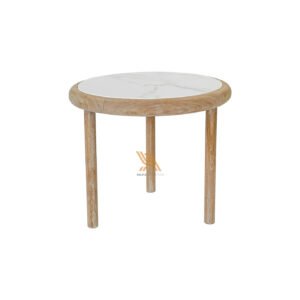 Side Table with White Marble Top & Natural Teak Wood Frame