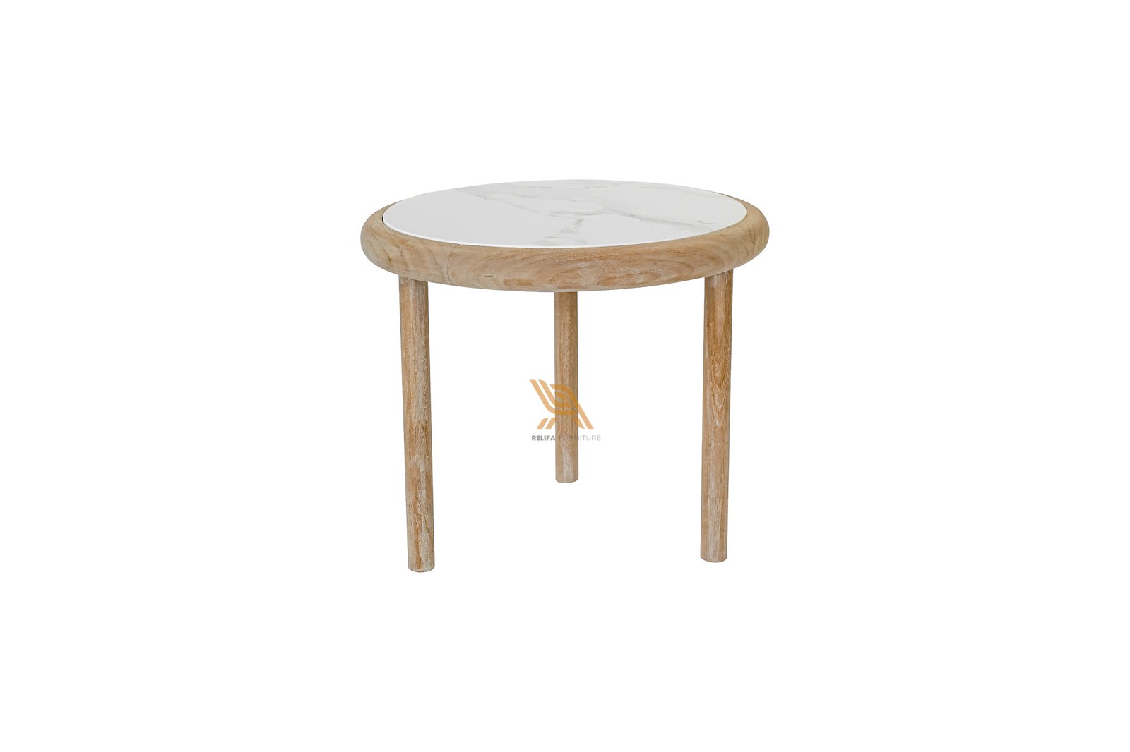 Side Table with White Marble Top & Natural Teak Wood Frame Side Table with White Marble Top & Natural Teak Wood Frame