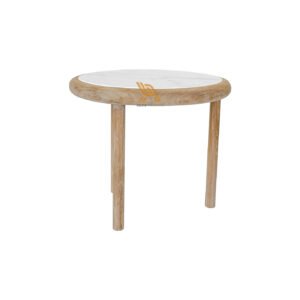 Side Table with White Marble Top & Natural Teak Wood Frame PT Relifa Art Furniture Teak Outdoor Furniture Indonesia